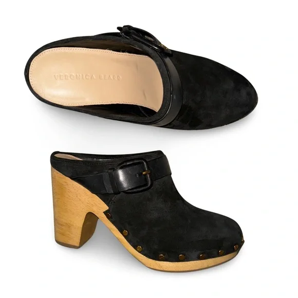 Veronica Beard Dacey Black Suede Buckle Clog - Picture 11 of 14